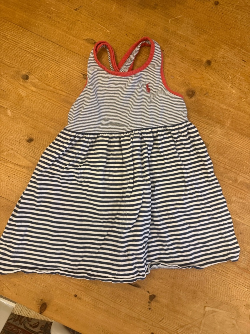 Ralph Lauren Navy & White Striped Toddler Top with Red Trim